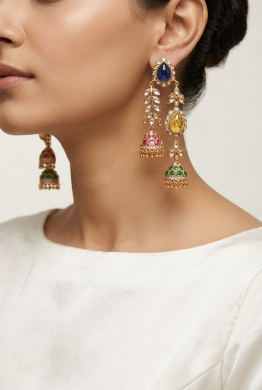 Ishira Kundan Double Jhumkas