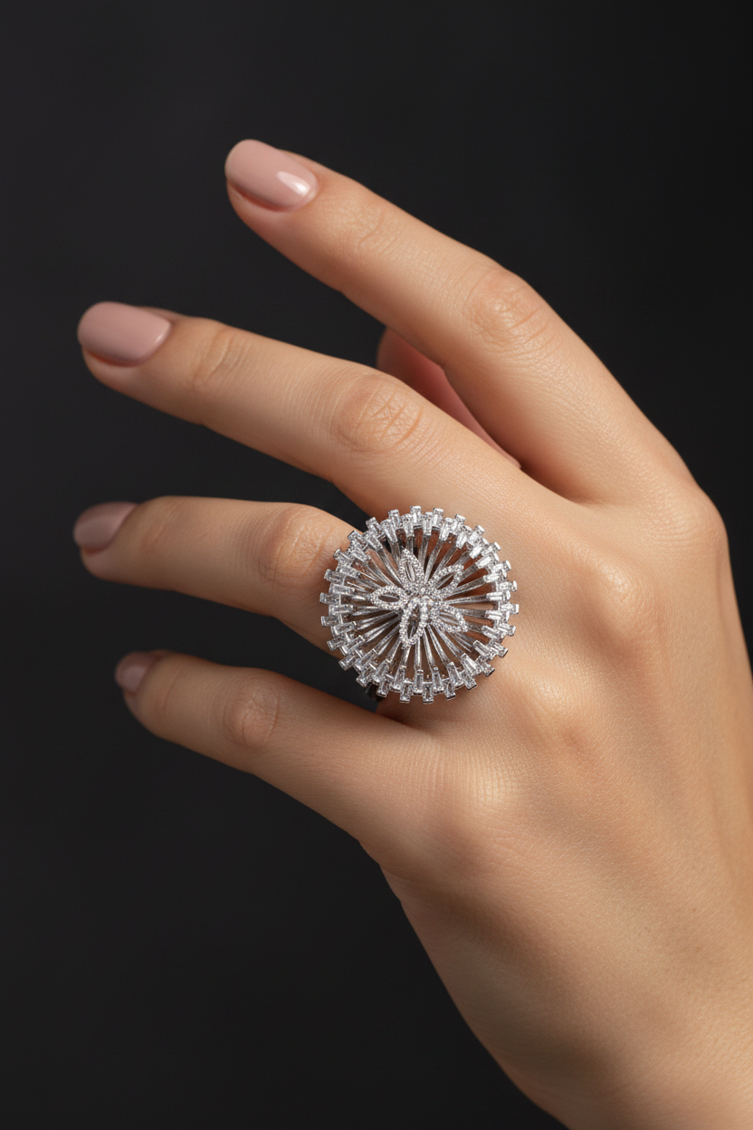 Astrielle Starburst American Diamond Adjustable Ring