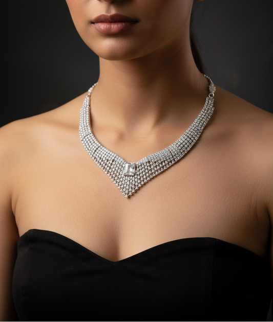 Celestial Veil American Diamond Necklace & Earrings Set