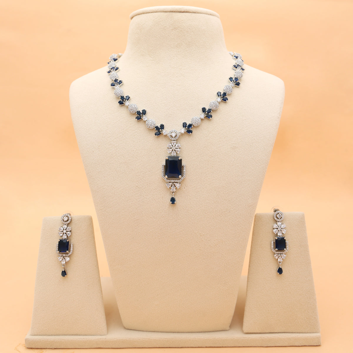 Sapphire Radiance American Diamond Necklace Set
