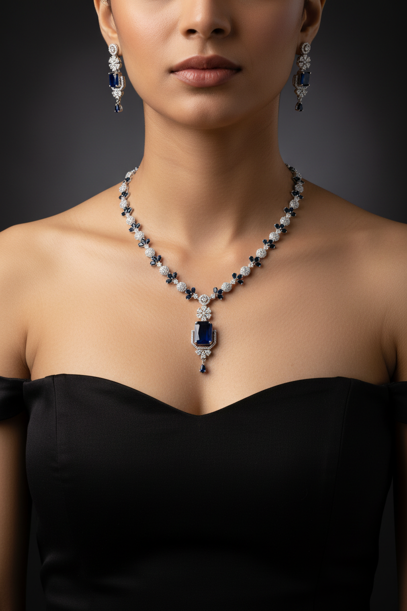 Sapphire Radiance American Diamond Necklace Set
