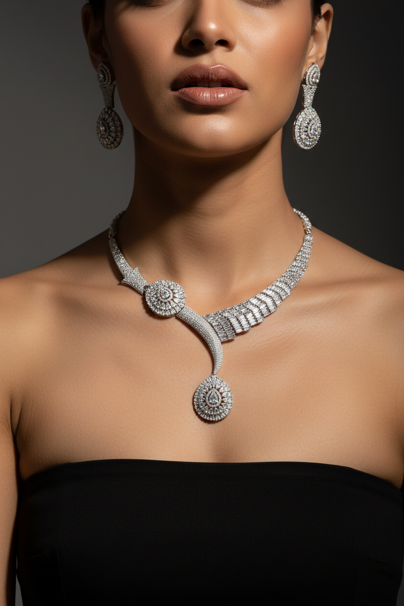 Luminous Orbit American Diamond Necklace & Earrings Set