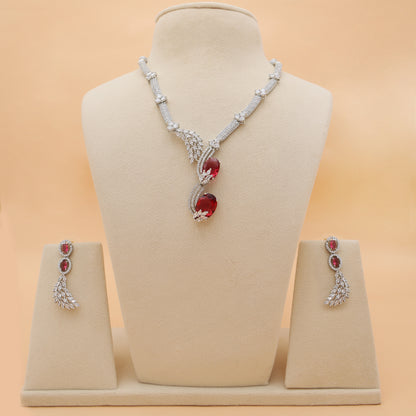 Ruby Cascade American Diamond Necklace & Earrings Set