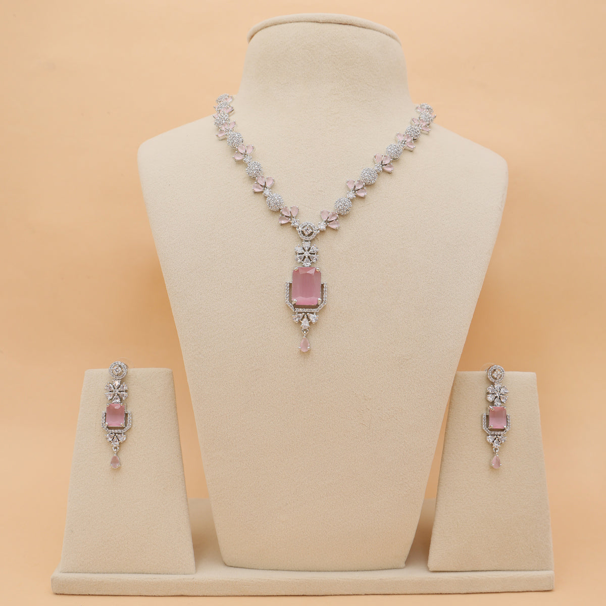 Blush Pink Radiance American Diamond Necklace Set