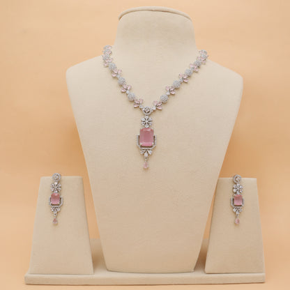 Blush Pink Radiance American Diamond Necklace Set