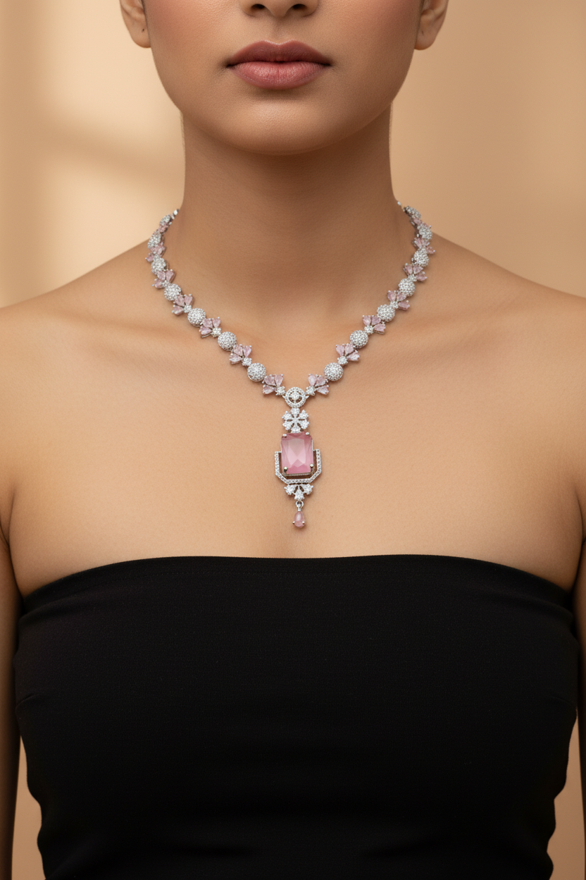 Blush Pink Radiance American Diamond Necklace Set