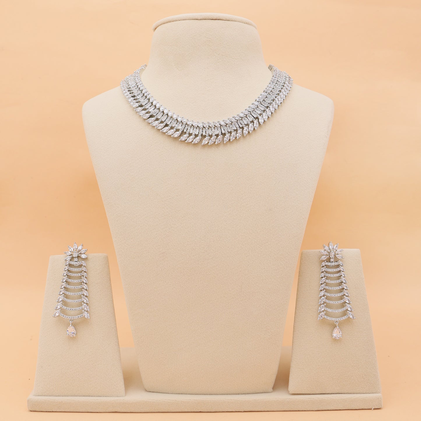 Marquise Leaf American Diamond Necklace Set with Earrings