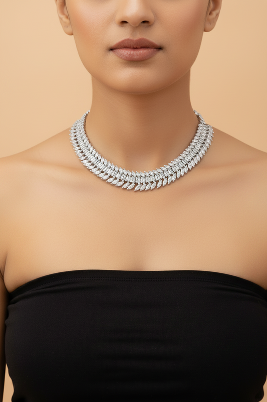 Marquise Leaf American Diamond Necklace Set with Earrings