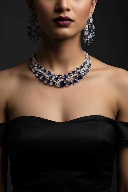 Midnight Mosaic American Diamond Necklace & Earrings Set