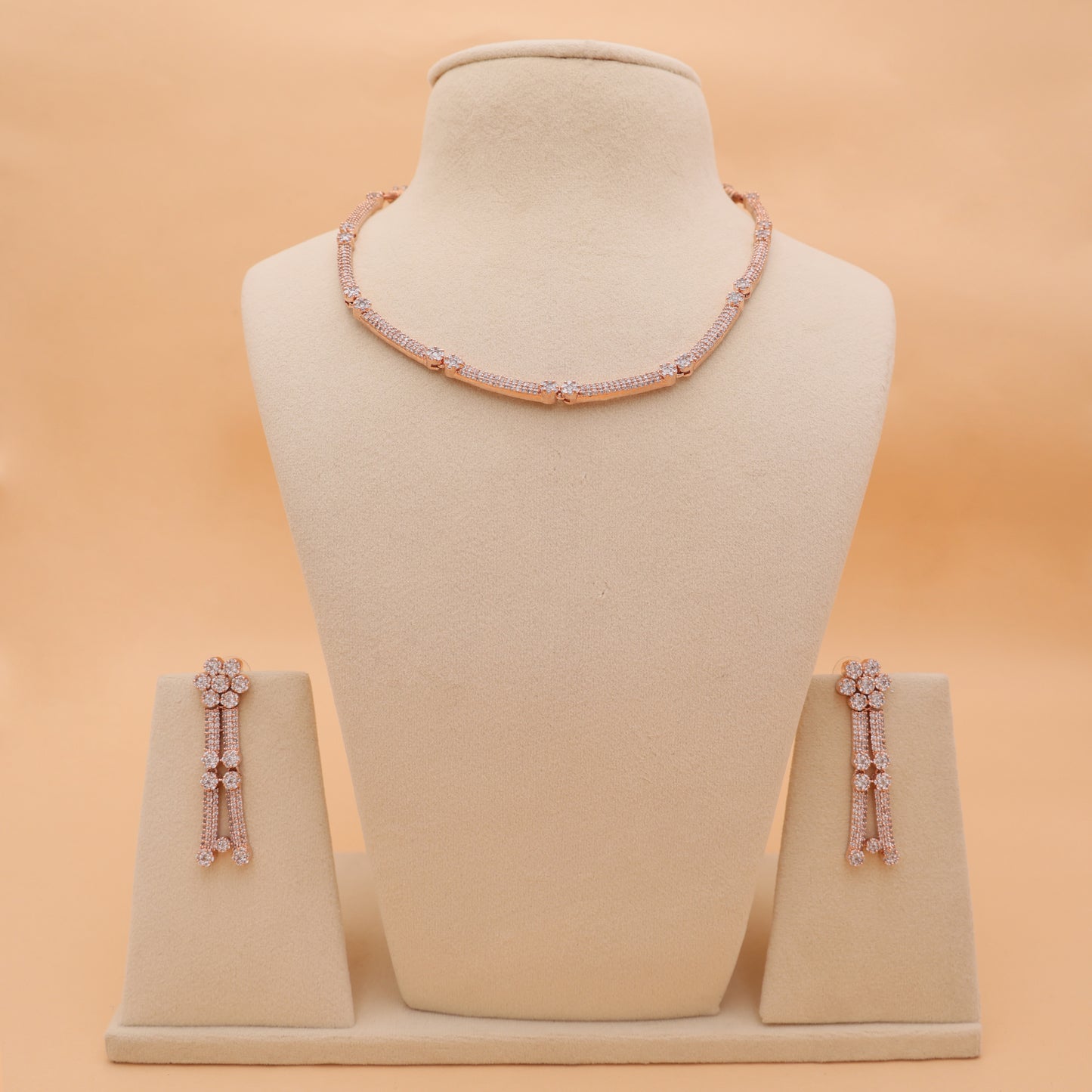 Étoile Line Rose Gold American Diamond Necklace & Earrings Set
