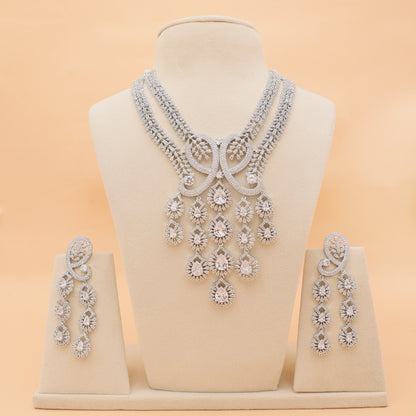 Peacock Swirl American Diamond Statement Necklace Set with Earrings