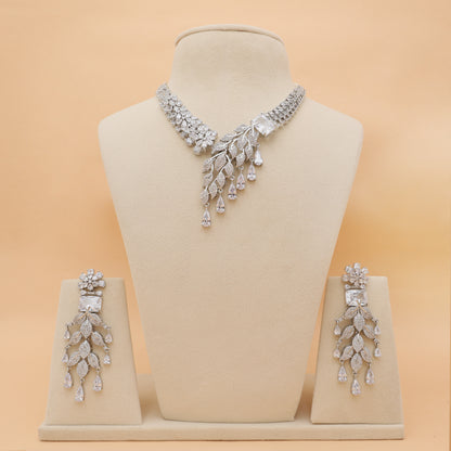 Silver Willow American Diamond Necklace & Earrings Set