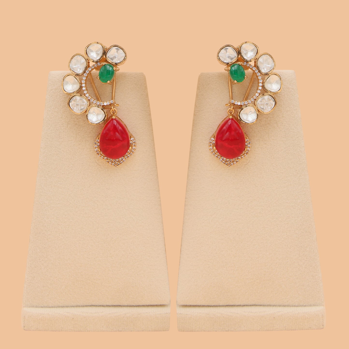 Zareen Emerald Red Polki Earrings