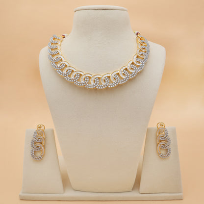 Gold-Toned American Diamond Swirl Design Necklace & Earrings Set