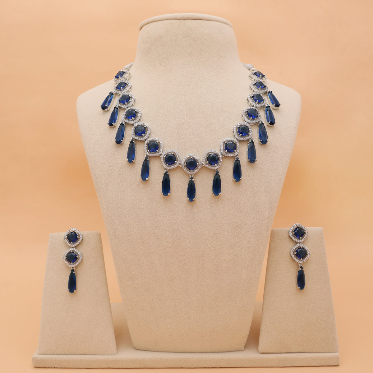 Sapphire Serenade American Diamond Necklace & Earrings Set