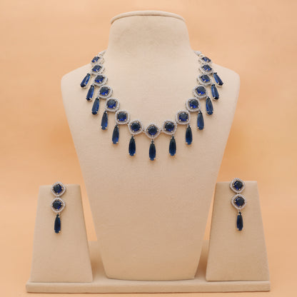 Sapphire Serenade American Diamond Necklace & Earrings Set