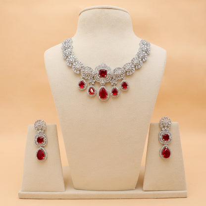 Ravelle Ruby American Diamond Necklace Set