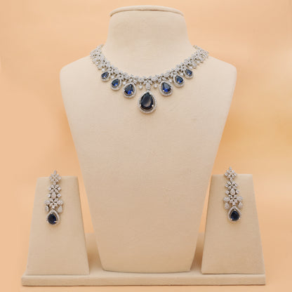 Sapphire Royale American Diamond Necklace & Earrings Set