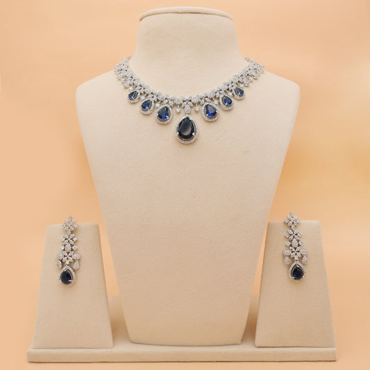 Sapphire Royale American Diamond Necklace & Earrings Set