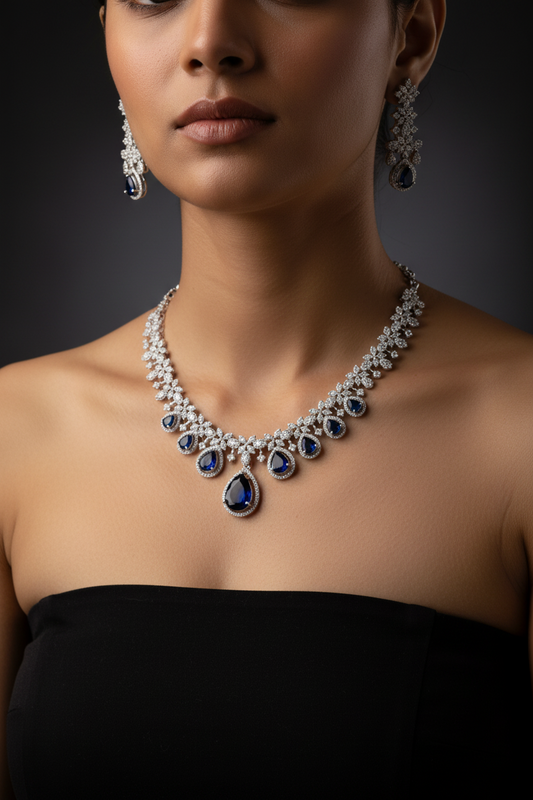 Sapphire Royale American Diamond Necklace & Earrings Set
