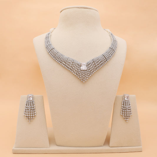 Celestial Veil American Diamond Necklace & Earrings Set