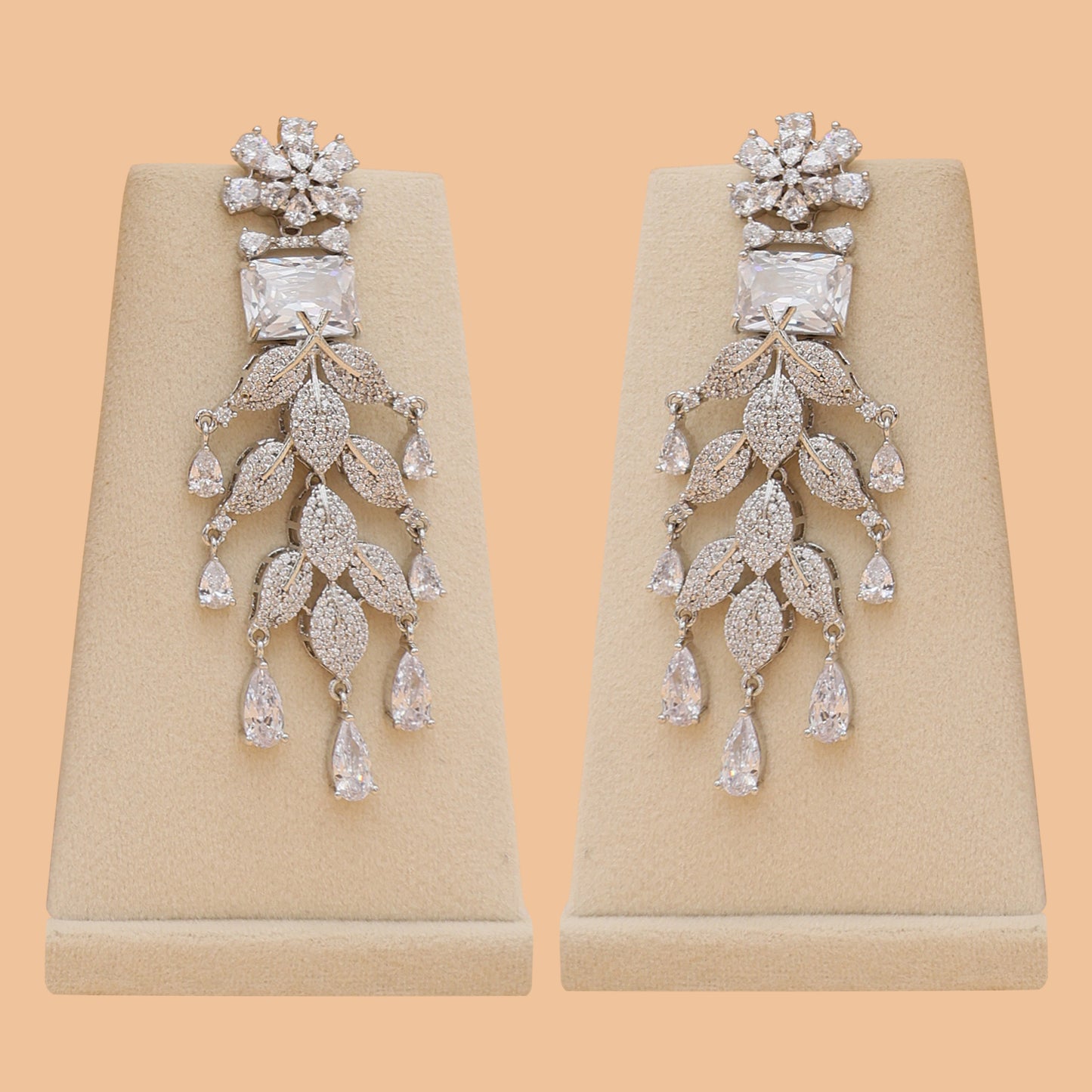 Silver Willow American Diamond Necklace & Earrings Set