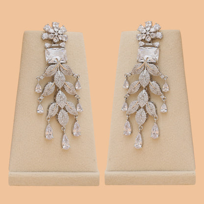 Silver Willow American Diamond Necklace & Earrings Set