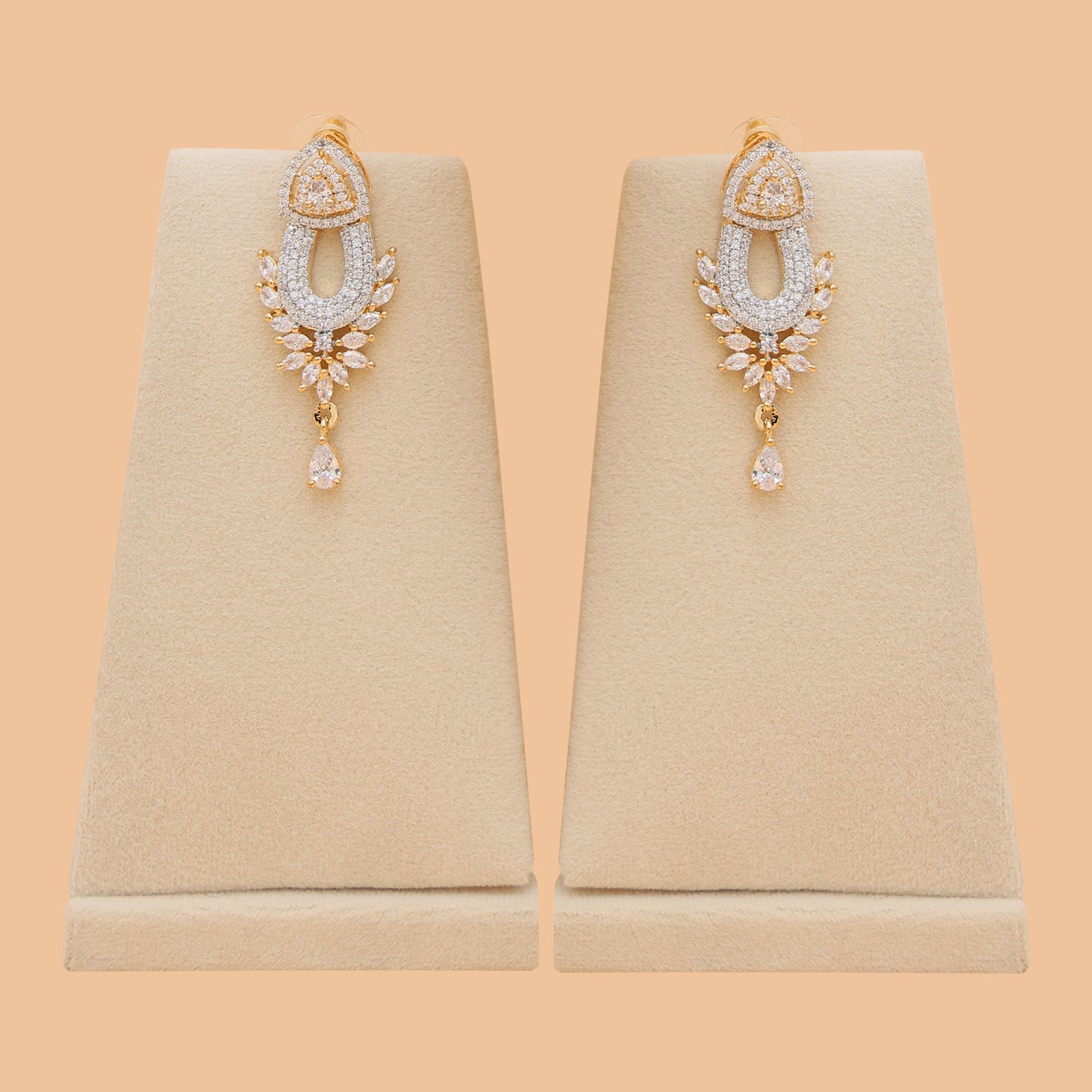 Ivory Halo American Diamond Necklace & Earrings Set