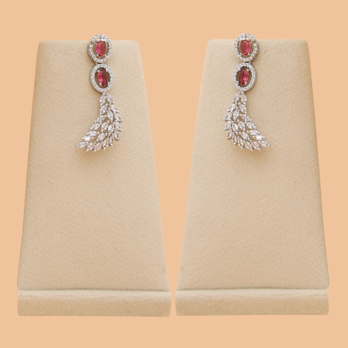 Ruby Cascade American Diamond Necklace & Earrings Set