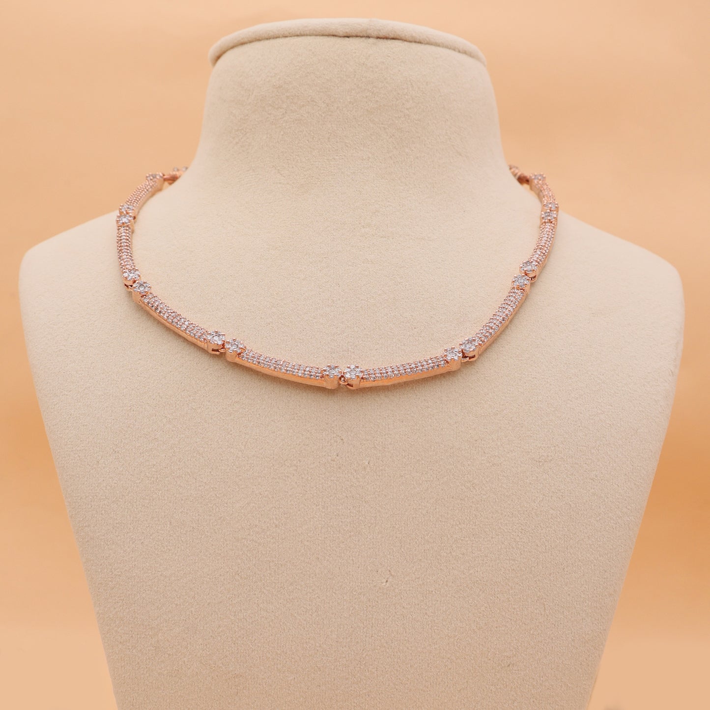 Étoile Line Rose Gold American Diamond Necklace & Earrings Set