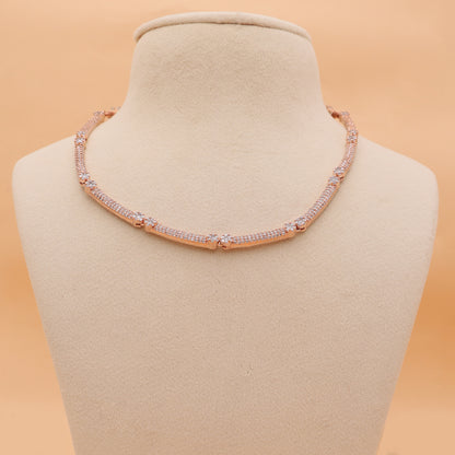 Étoile Line Rose Gold American Diamond Necklace & Earrings Set