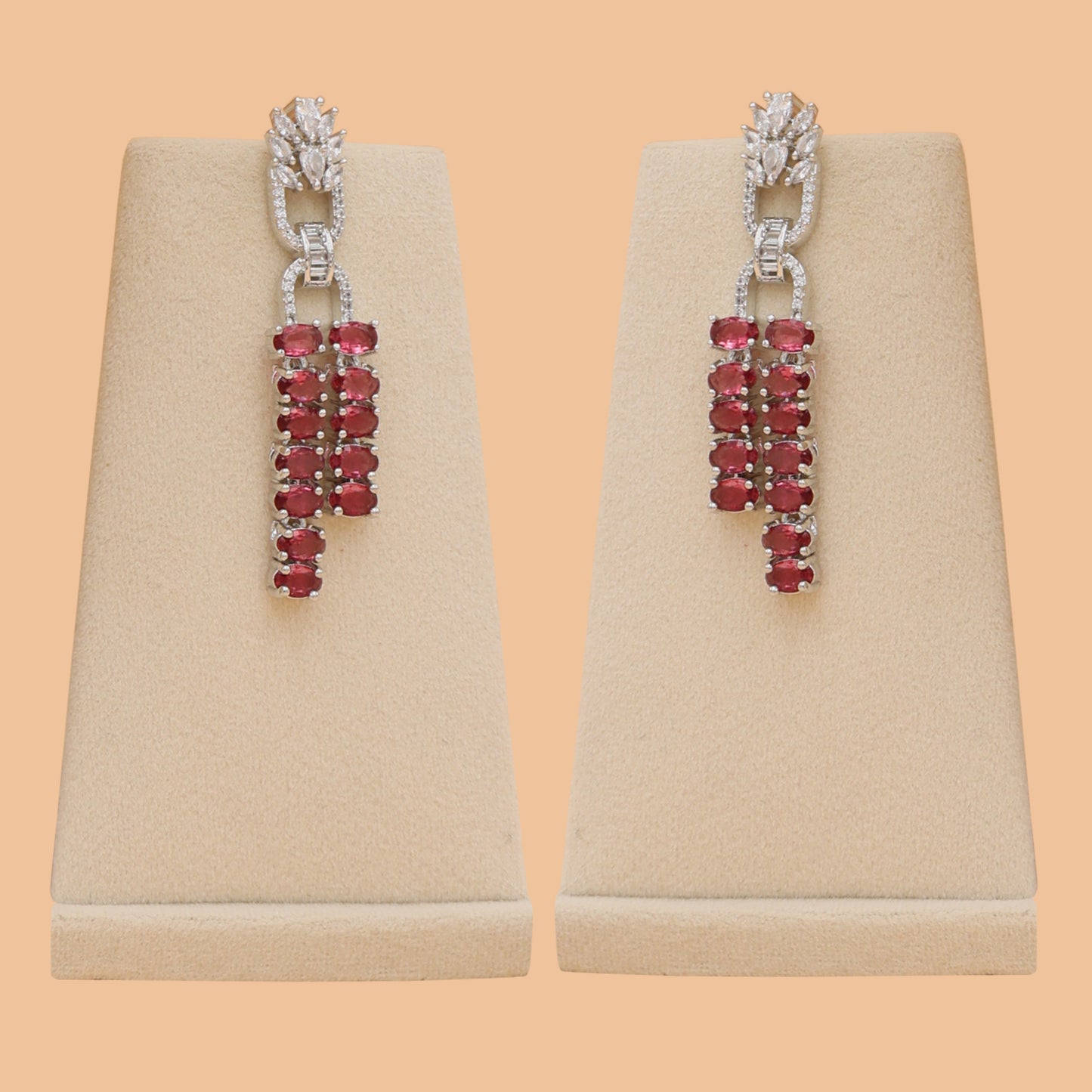 Crimson Arc American Diamond Necklace & Earrings Set