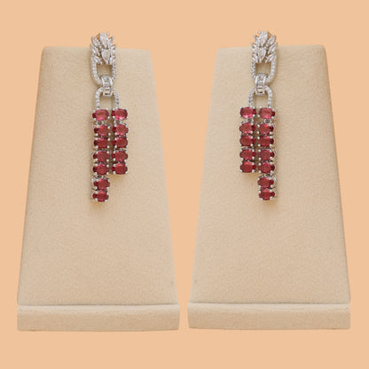 Crimson Arc American Diamond Necklace & Earrings Set