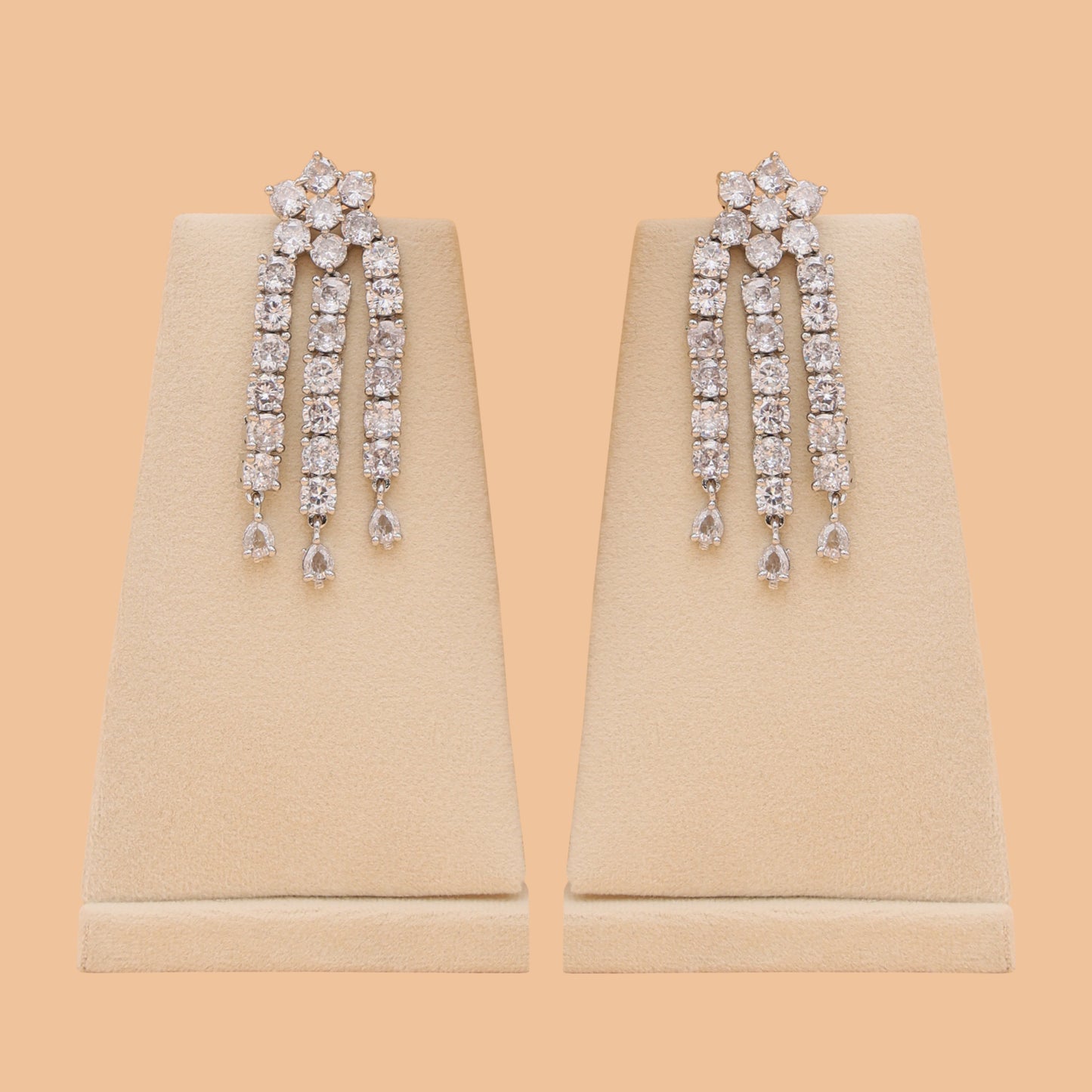 Starlight Trio American Diamond Necklace, Earrings & Maang Tikka Set