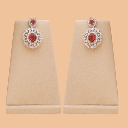 Ruby Red American Diamond Pendant Necklace Set with Earrings