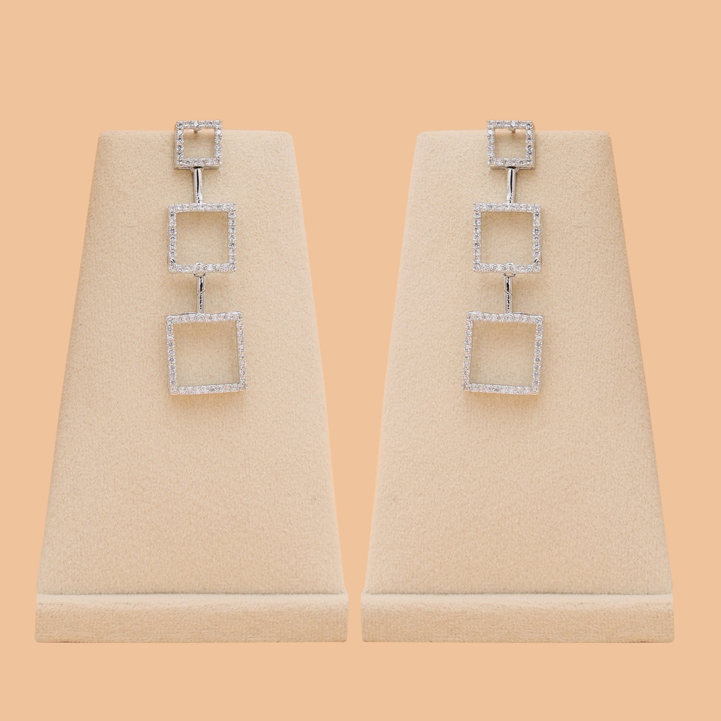 Square Link American Diamond Necklace Set with Earrings