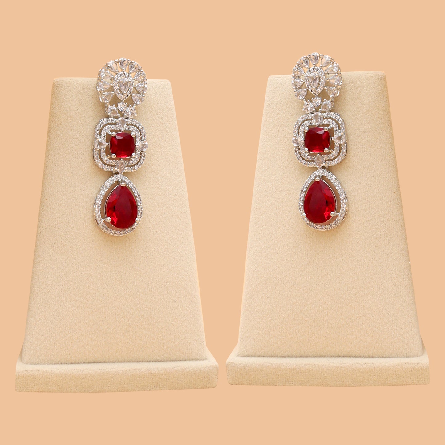 Ravelle Ruby American Diamond Necklace Set