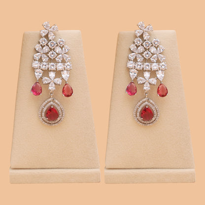 Ruby Red American Diamond Statement Necklace Set with Earrings