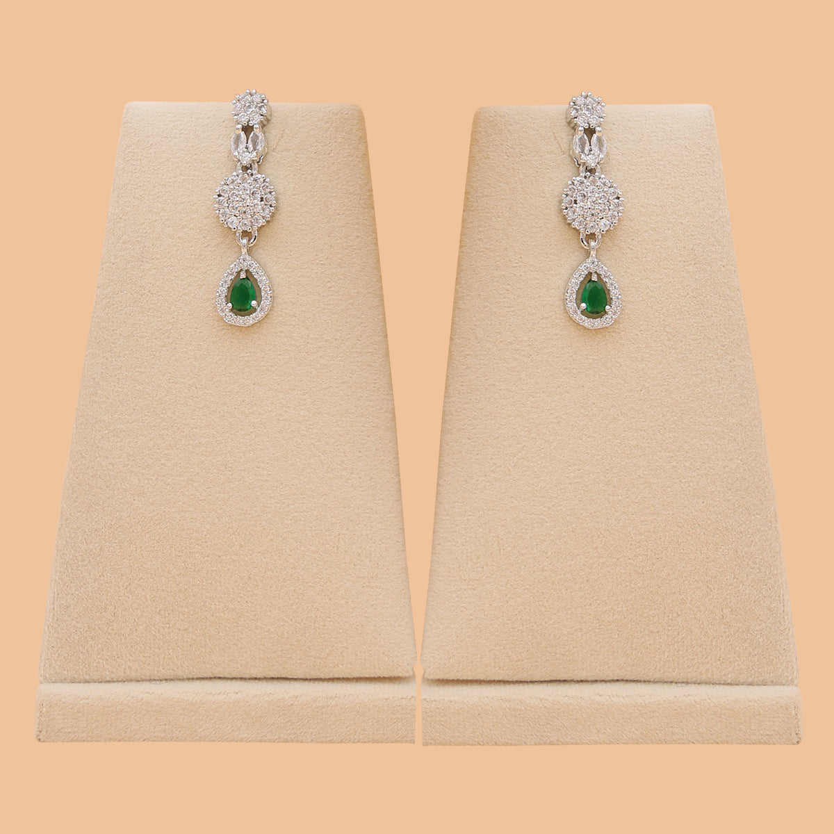 Emerald Elegance Layered American Diamond Necklace Set