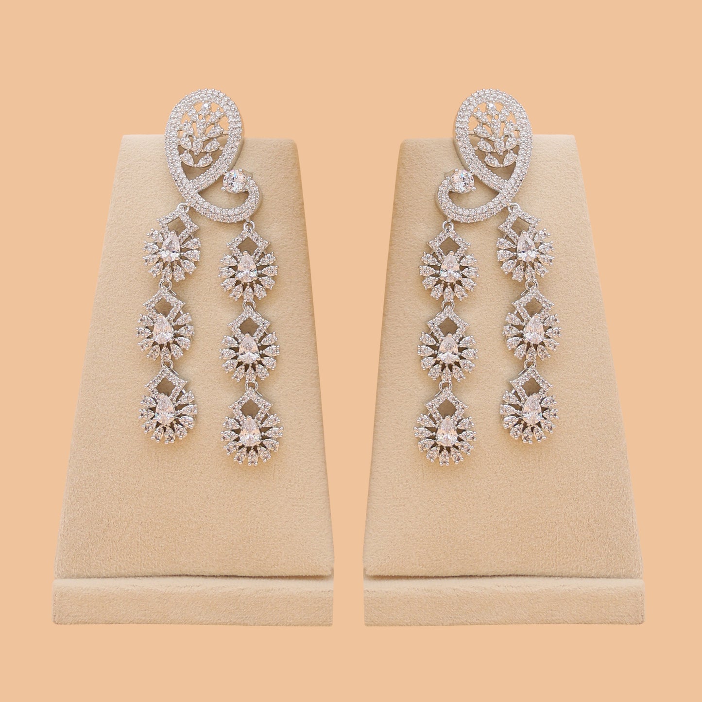 Peacock Swirl American Diamond Statement Necklace Set with Earrings