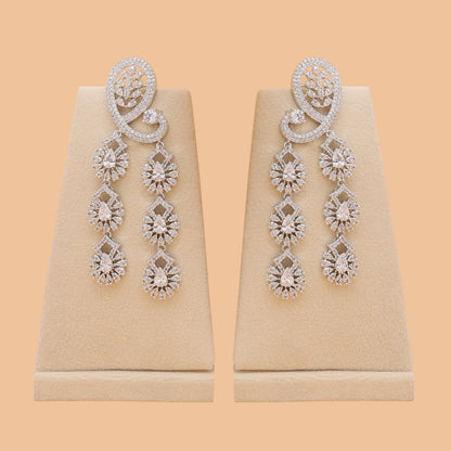 Peacock Swirl American Diamond Statement Necklace Set with Earrings