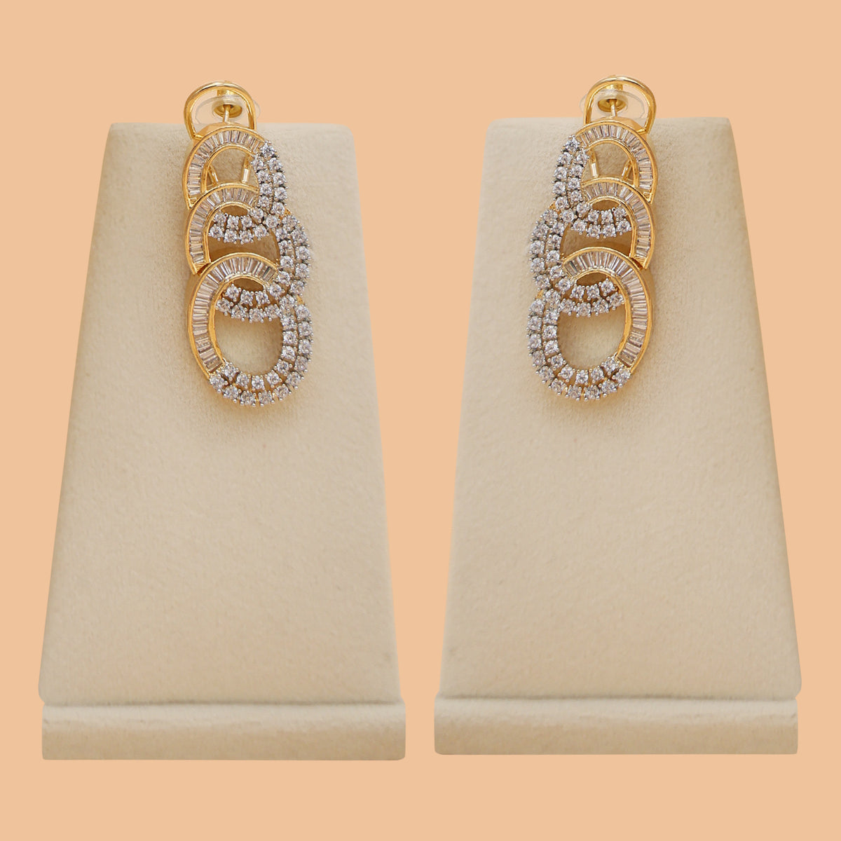 Gold-Toned American Diamond Swirl Design Necklace & Earrings Set