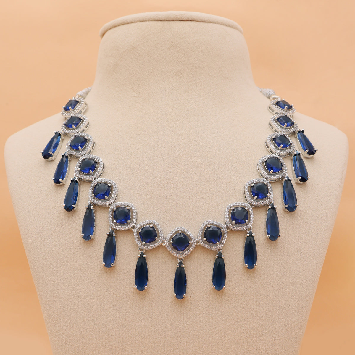 Sapphire Serenade American Diamond Necklace & Earrings Set