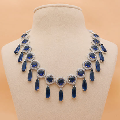 Sapphire Serenade American Diamond Necklace & Earrings Set