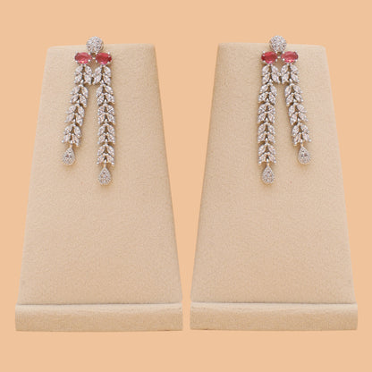 Crimson Rhapsody American Diamond Layered Necklace & Earrings Set