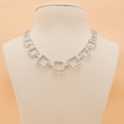 Square Link American Diamond Necklace Set with Earrings