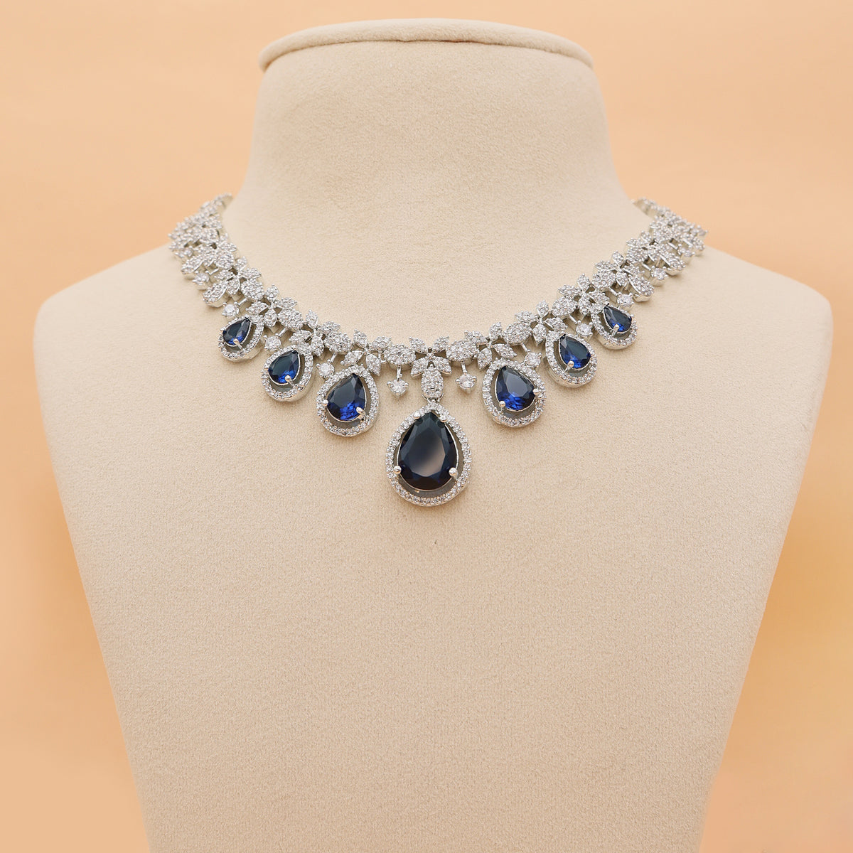 Sapphire Royale American Diamond Necklace & Earrings Set