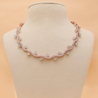 Mint Aura Rose Gold American Diamond Necklace & Earrings Set