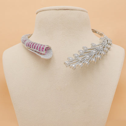 Ruby Blaze Asymmetric American Diamond Collar Necklace Set