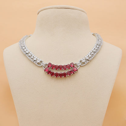 Crimson Arc American Diamond Necklace & Earrings Set